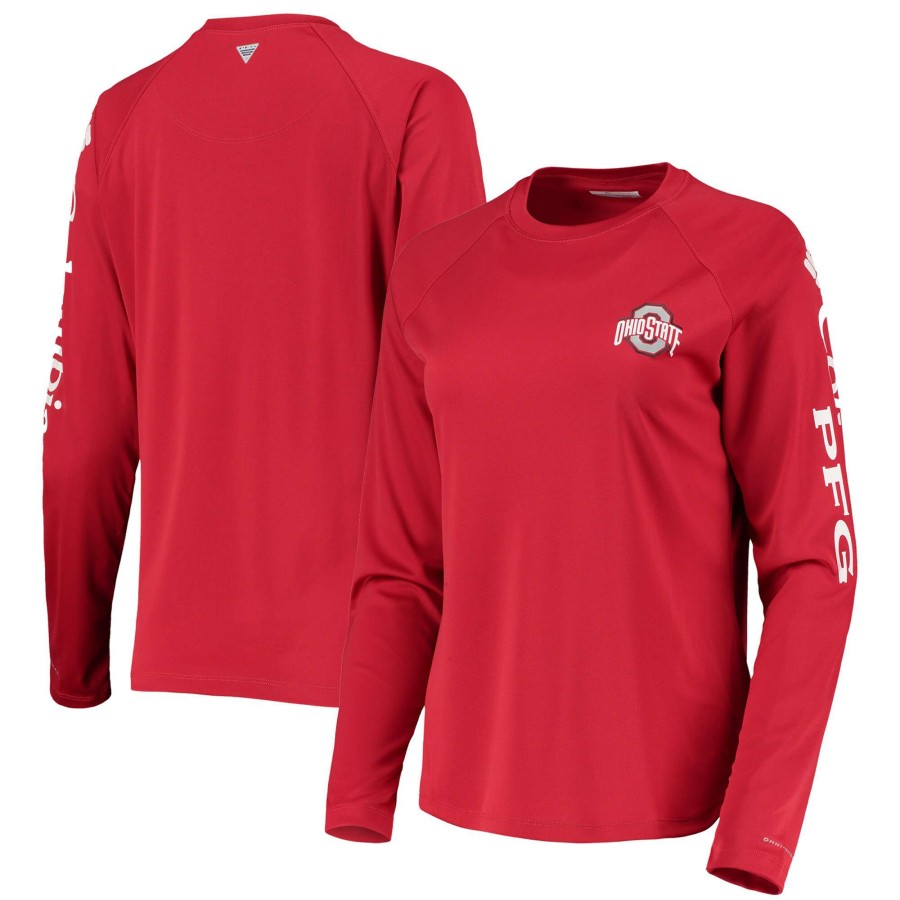 Women * | Discount Store Women'S Columbia Scarlet Ohio State Buckeyes Pfg Tidal Long Sleeve T-Shirt