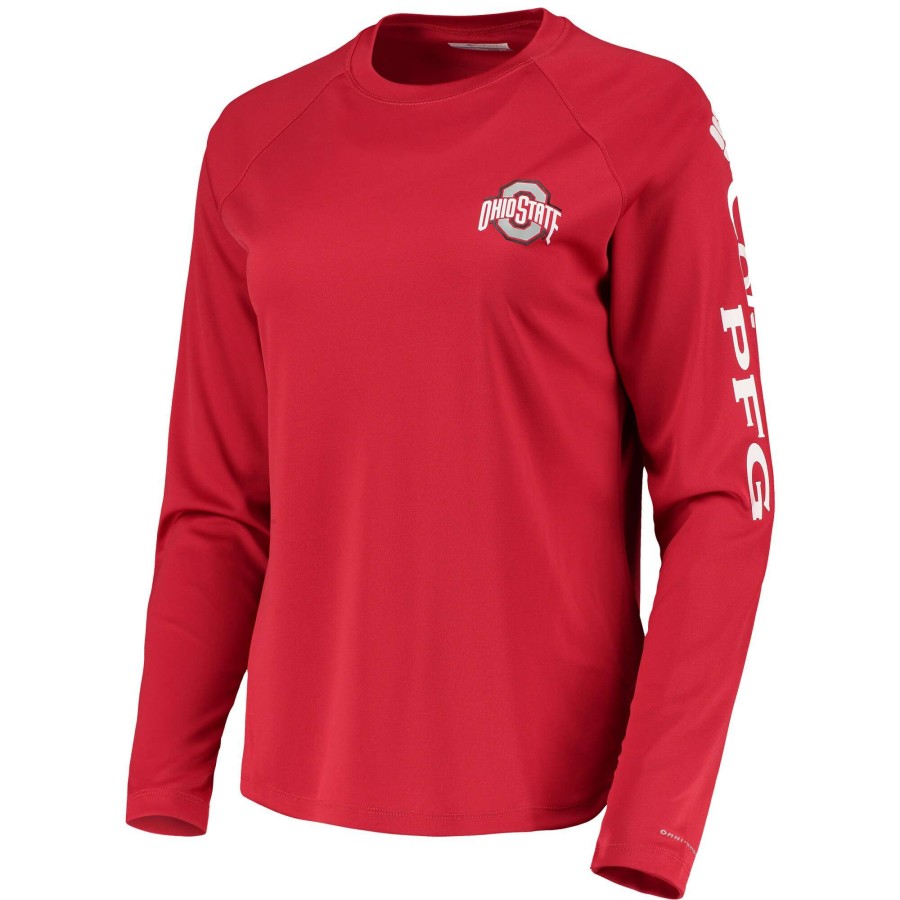 Women * | Discount Store Women'S Columbia Scarlet Ohio State Buckeyes Pfg Tidal Long Sleeve T-Shirt