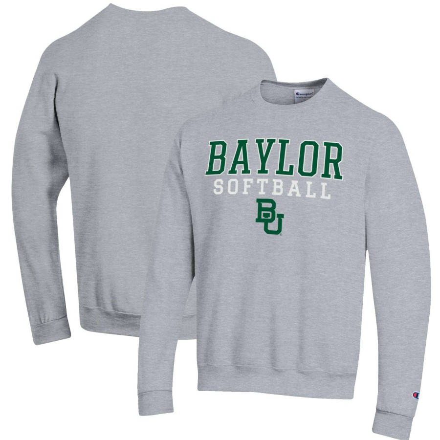 Men * | Online Discount Men'S Champion Gray Baylor Bears Softball Stack Pullover Crewneck Sweatshirt