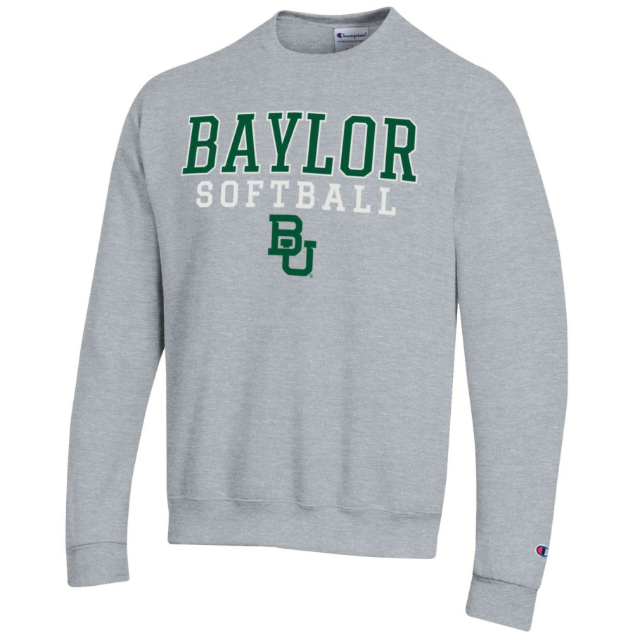 Men * | Online Discount Men'S Champion Gray Baylor Bears Softball Stack Pullover Crewneck Sweatshirt