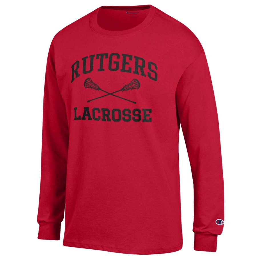 Men * | Clearance Sale Men'S Champion Scarlet Rutgers Scarlet Knights Lacrosse Icon Powerblend Long Sleeve T-Shirt