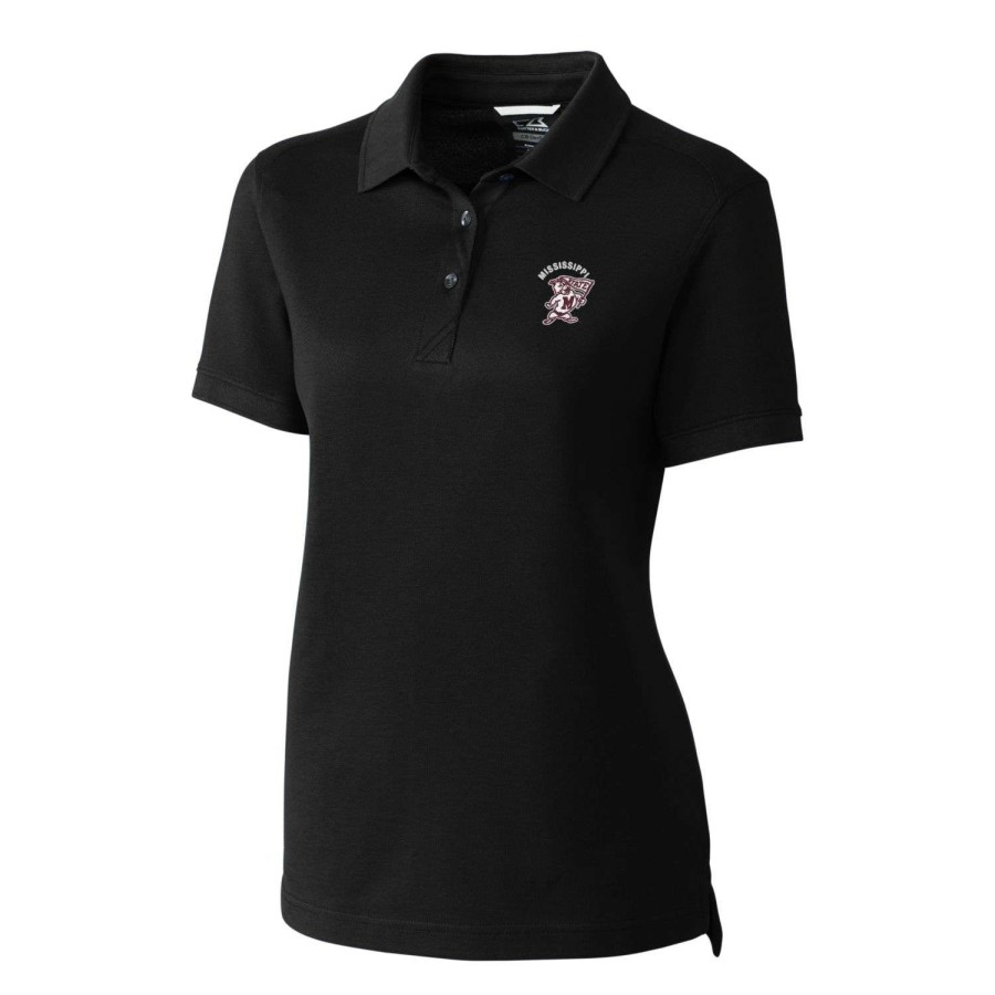 Women * | Clearance Sale Women'S Cutter & Buck Black Mississippi State Bulldogs Advantage Tri-Blend Pique Polo