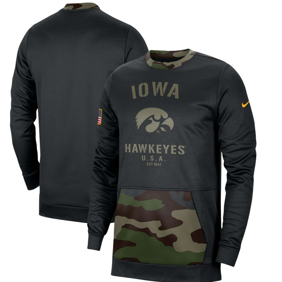 Men * | Original Men'S Nike Black/Camo Iowa Hawkeyes Military Appreciation Performance Pullover Sweatshirt