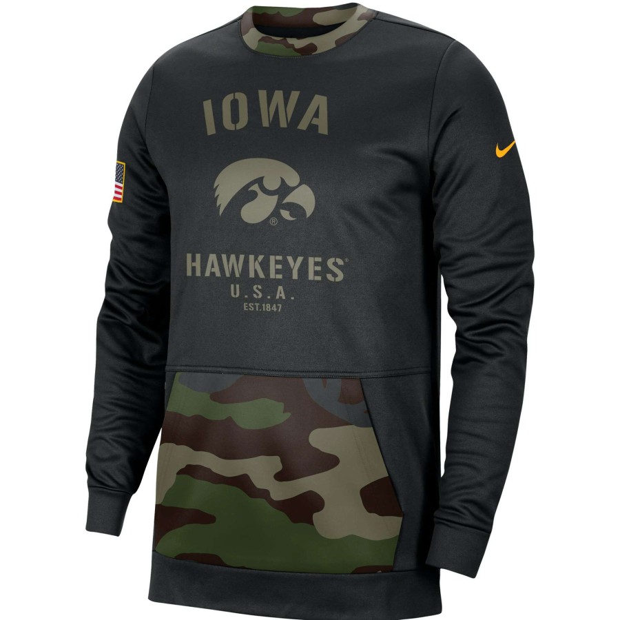 Men * | Original Men'S Nike Black/Camo Iowa Hawkeyes Military Appreciation Performance Pullover Sweatshirt