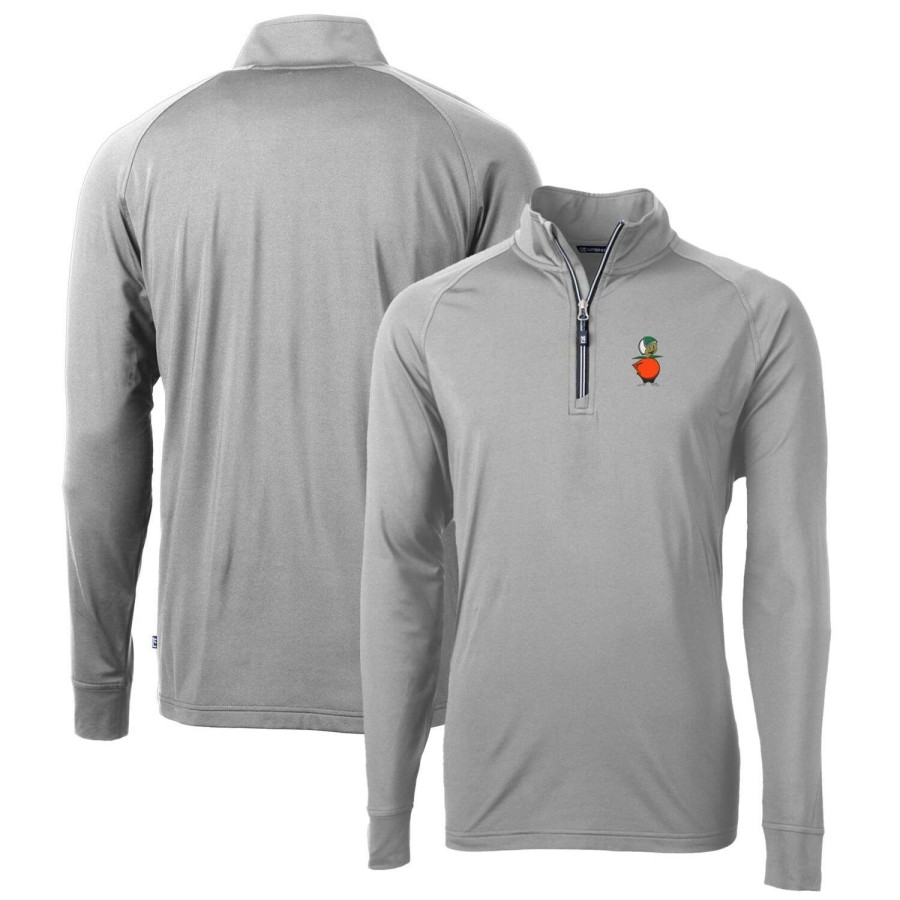 Men * | Best Sellers Men'S Cutter & Buck Gray Ucf Knights Adapt Eco Knit Stretch Recycled Quarter-Zip Pullover Top