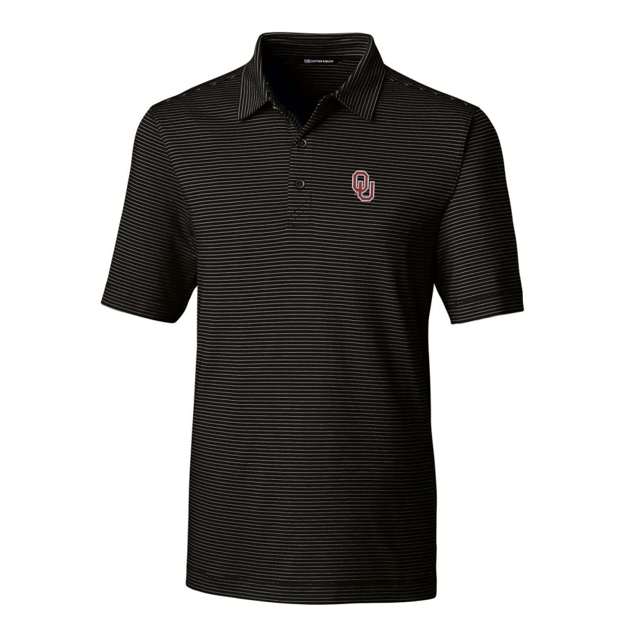 Men * | Limited Edition Men'S Cutter & Buck Black Oklahoma Sooners Forge Pencil Stripe Polo