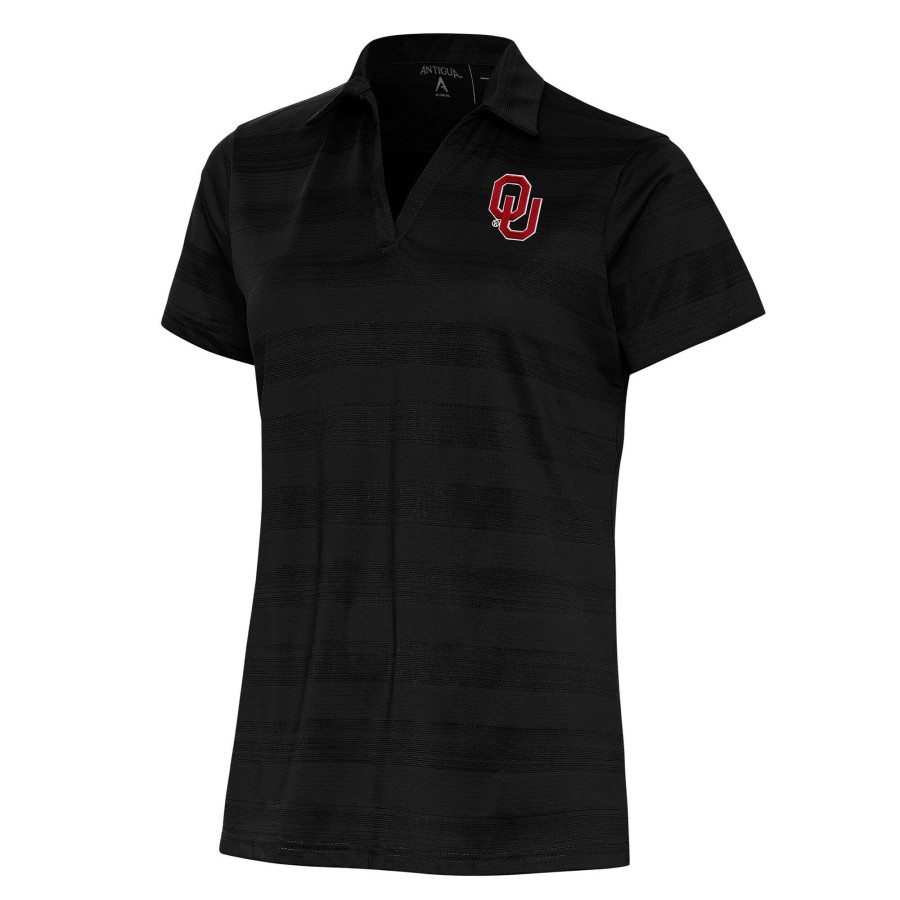 Women * | Tendy Style Women'S Antigua Black Oklahoma Sooners Compass Polo