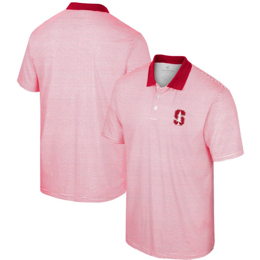 Men * | Tendy Style Men'S Colosseum White Stanford Cardinal Print Stripe Polo