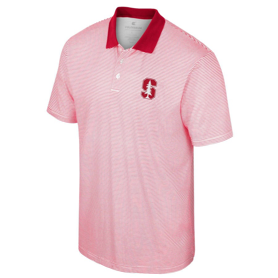 Men * | Tendy Style Men'S Colosseum White Stanford Cardinal Print Stripe Polo