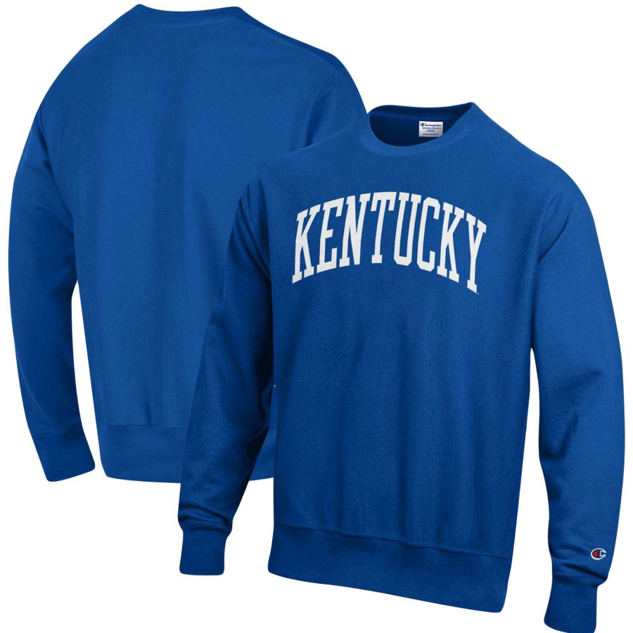 Men * | Clearance Sale Men'S Champion Royal Kentucky Wildcats Arch Reverse Weave Pullover Sweatshirt