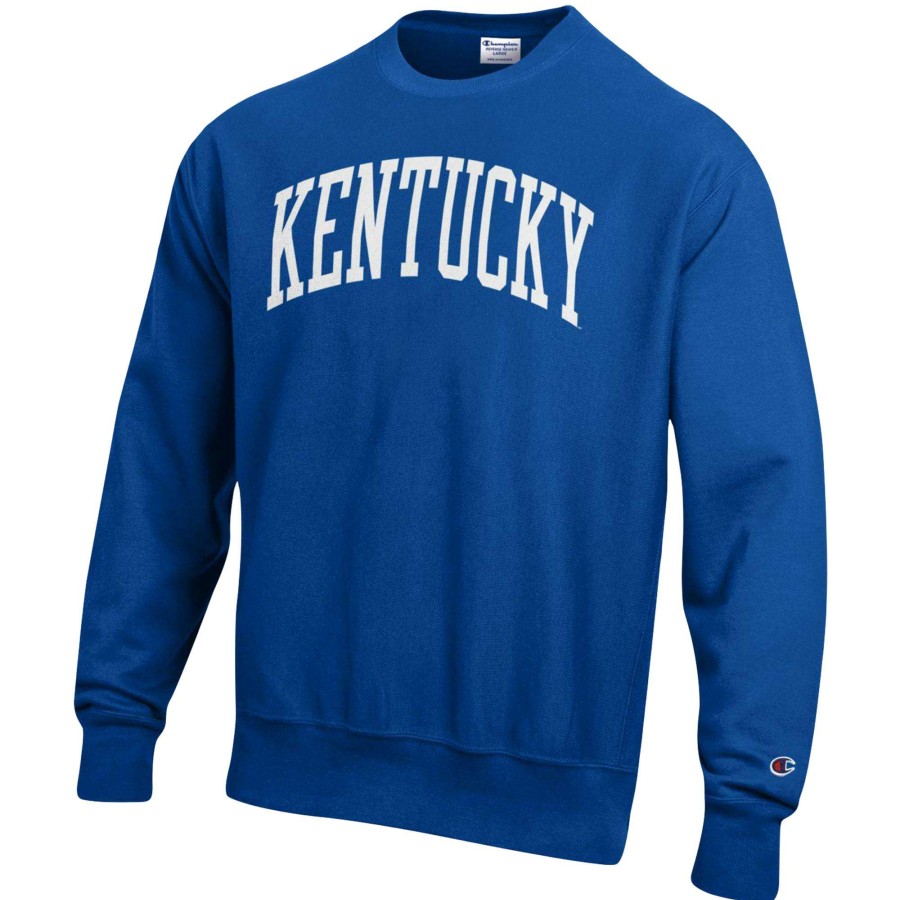 Men * | Clearance Sale Men'S Champion Royal Kentucky Wildcats Arch Reverse Weave Pullover Sweatshirt