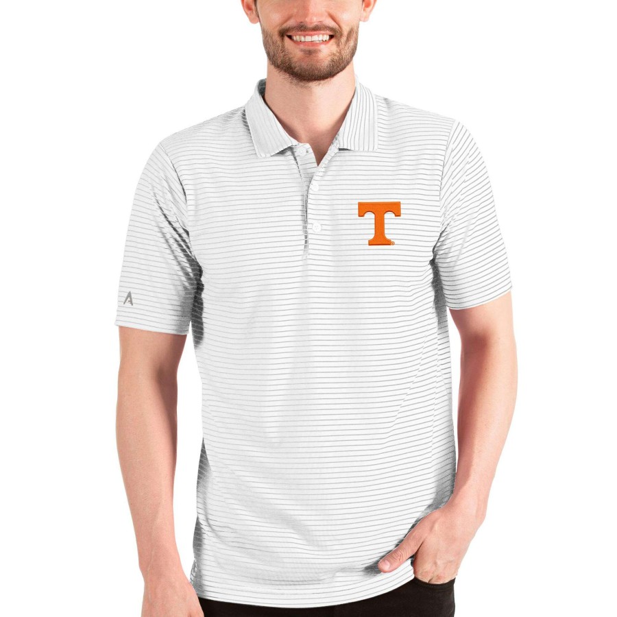 Men * | Hot Sell Men'S Antigua White/Silver Tennessee Volunteers Esteem Polo