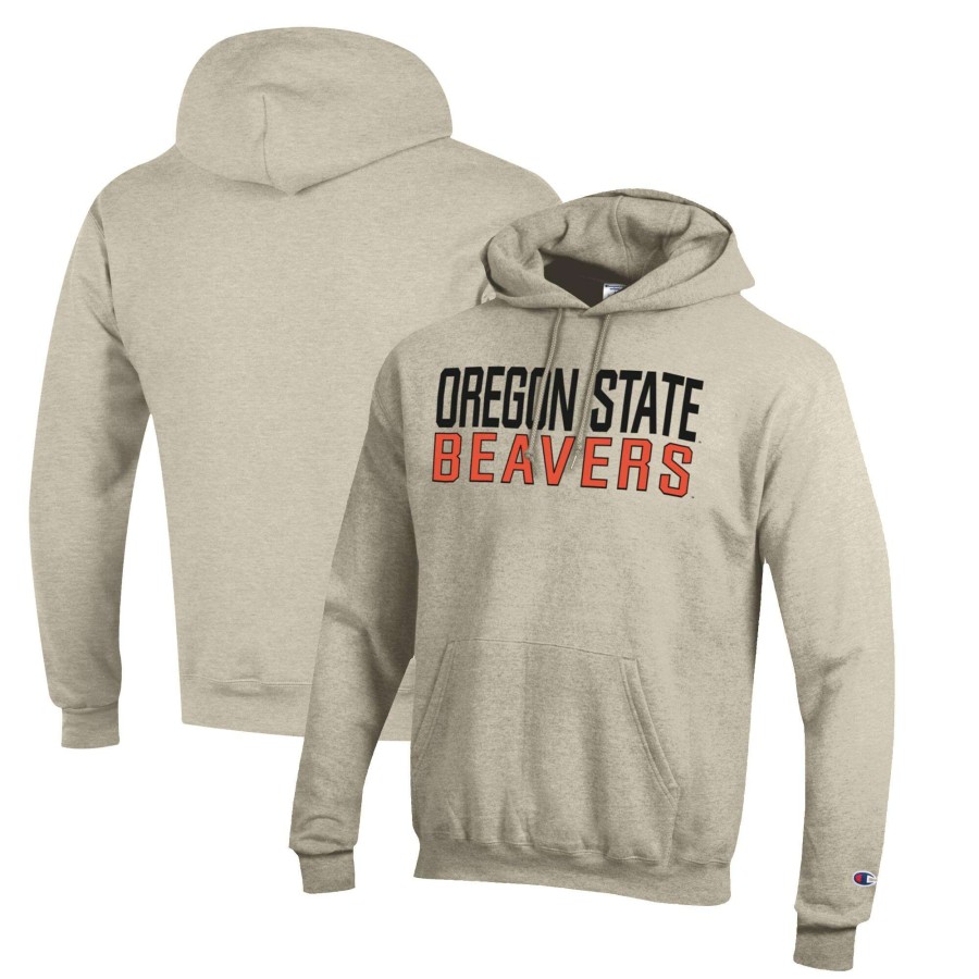 Men * | Bestsellers Men'S Champion Heathered Oatmeal Oregon State Beavers Eco Powerblend Pullover Hoodie