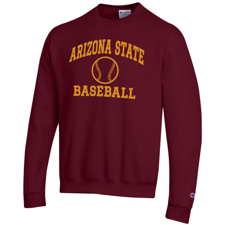 Men * | Clearance Sale Men'S Champion Maroon Arizona State Sun Devils Baseball Icon Crewneck Pullover Sweatshirt