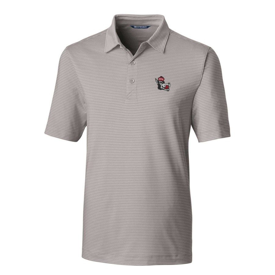 Men * | Original Men'S Cutter & Buck Gray Nc State Wolfpack Forge Pencil Stripe Stretch Polo