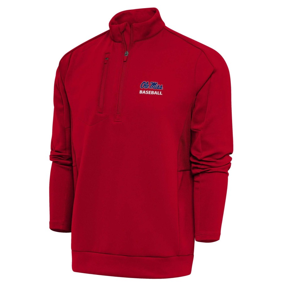 Men * | Best Sellers Men'S Antigua Red Ole Miss Rebels Baseball Big & Tall Generation Quarter-Zip Pullover Top