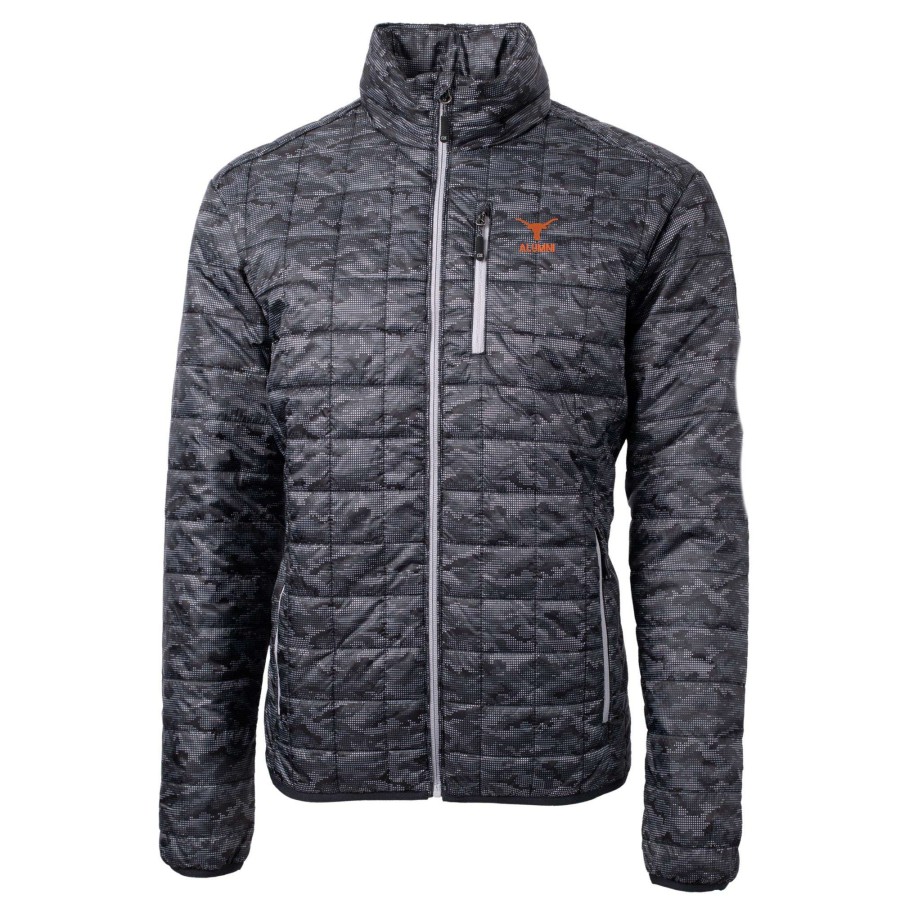 Men * | Reliable Quality Men'S Cutter & Buck Black Texas Longhorns Alumni Logo Rainier Primaloft Eco Insulated Full-Zip Puffer Jacket