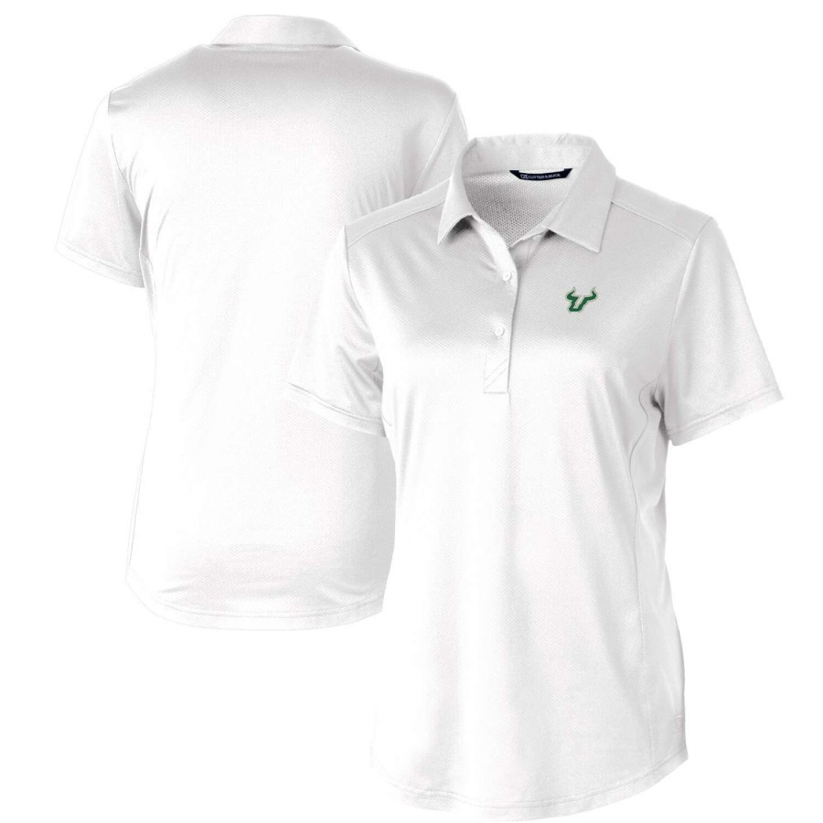 Men * | Bestsellers Women'S Cutter & Buck White South Florida Bulls Prospect Textured Stretch Polo