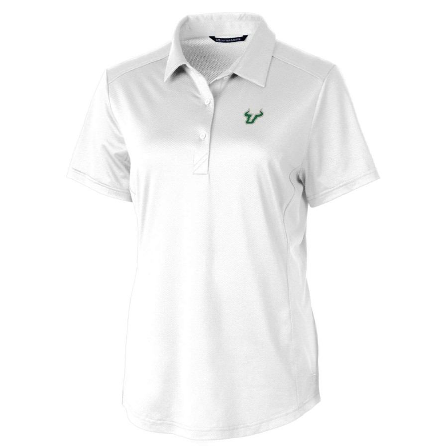 Men * | Bestsellers Women'S Cutter & Buck White South Florida Bulls Prospect Textured Stretch Polo