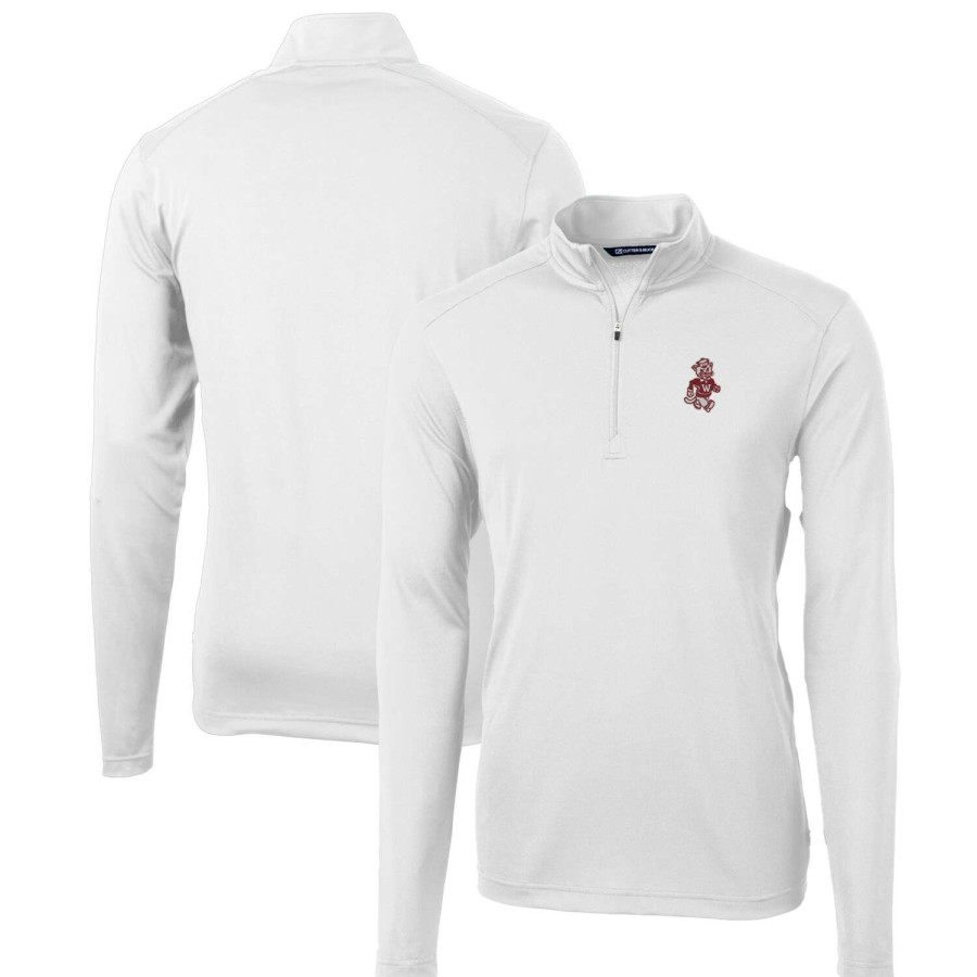 Men * | Reliable Quality Men'S Cutter & Buck White Washington State Cougars Team Big & Tall Virtue Eco Pique Recycled Quarter-Zip Pullover Top