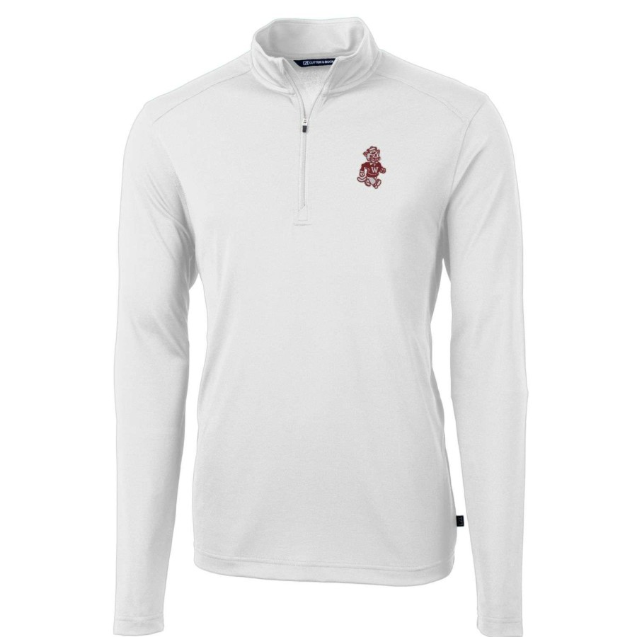 Men * | Reliable Quality Men'S Cutter & Buck White Washington State Cougars Team Big & Tall Virtue Eco Pique Recycled Quarter-Zip Pullover Top