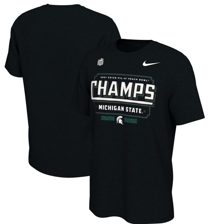 Men * | Reliable Quality Men'S Nike Black Michigan State Spartans 2021 Peach Bowl Champions Locker Room T-Shirt