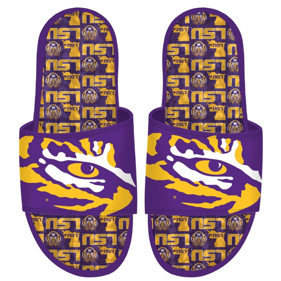 Men * | Online Discount Islide Lsu Tigers Team Pattern Gel Slide Sandals