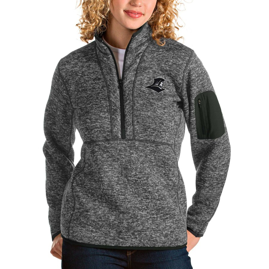 Women * | Reliable Quality Women'S Antigua Heathered Gray Providence Friars Fortune Half-Zip Pullover Jacket