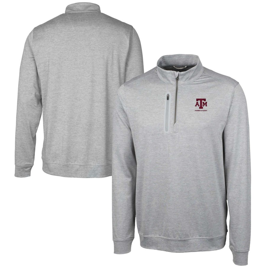 Men * | Best Quality Men'S Cutter & Buck Gray Texas A&M Aggies Alumni Logo Stealth Heathered Quarter-Zip Pullover Top