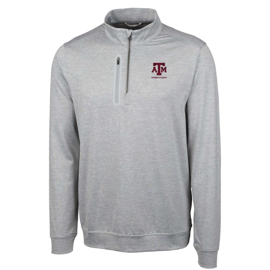 Men * | Best Quality Men'S Cutter & Buck Gray Texas A&M Aggies Alumni Logo Stealth Heathered Quarter-Zip Pullover Top