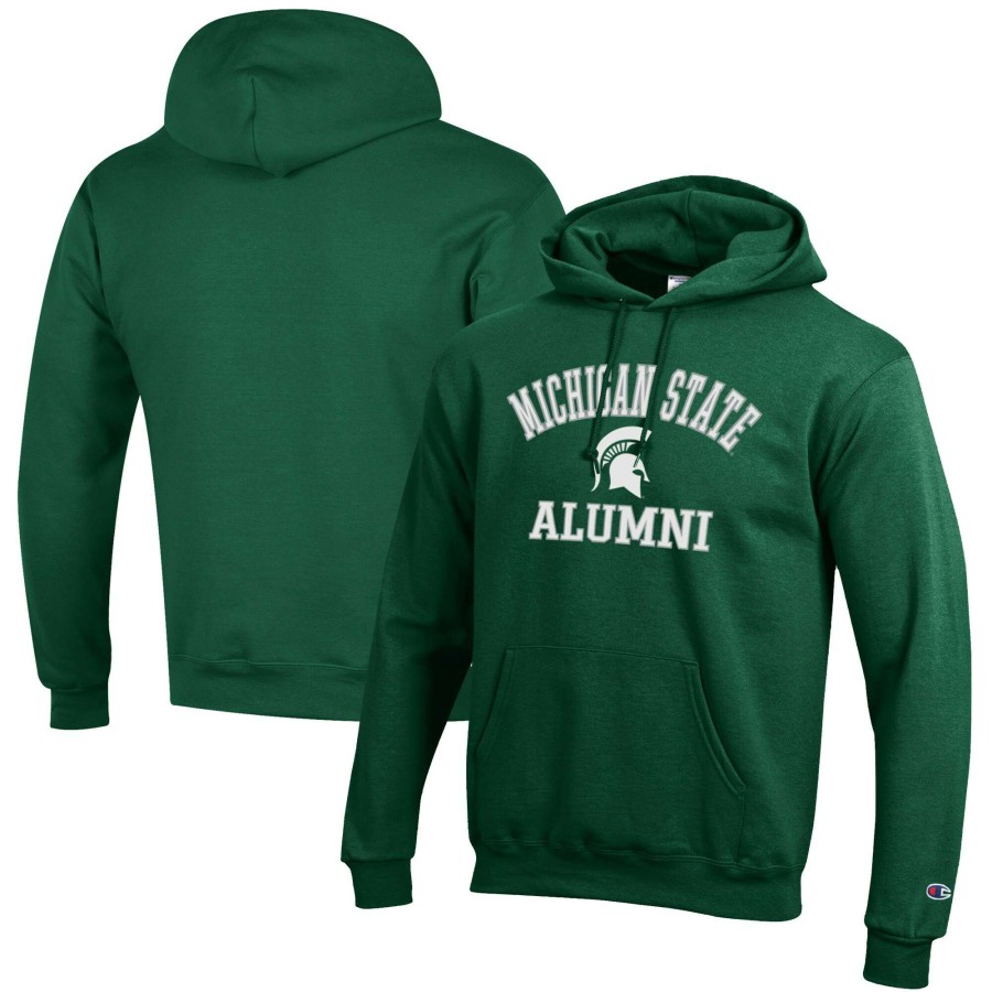 Men * | Reliable Quality Men'S Champion Green Michigan State Spartans Alumni Logo Pullover Hoodie