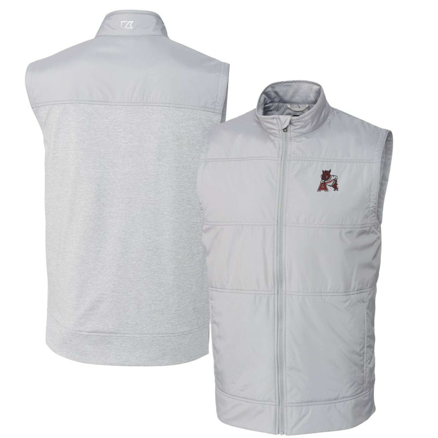 Men * | Original Men'S Cutter & Buck Gray Arkansas Razorbacks Vault Big & Tall Stealth Hybrid Windbreaker Full-Zip Vest