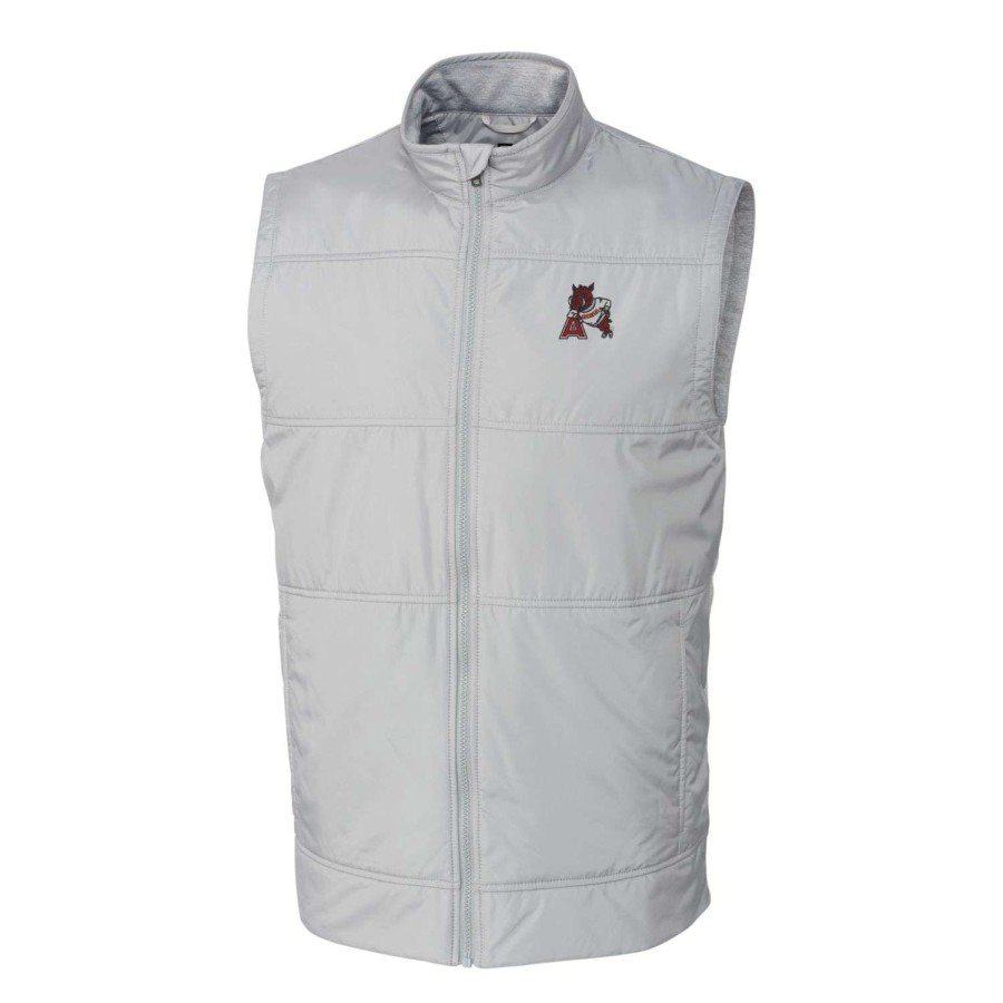 Men * | Original Men'S Cutter & Buck Gray Arkansas Razorbacks Vault Big & Tall Stealth Hybrid Windbreaker Full-Zip Vest