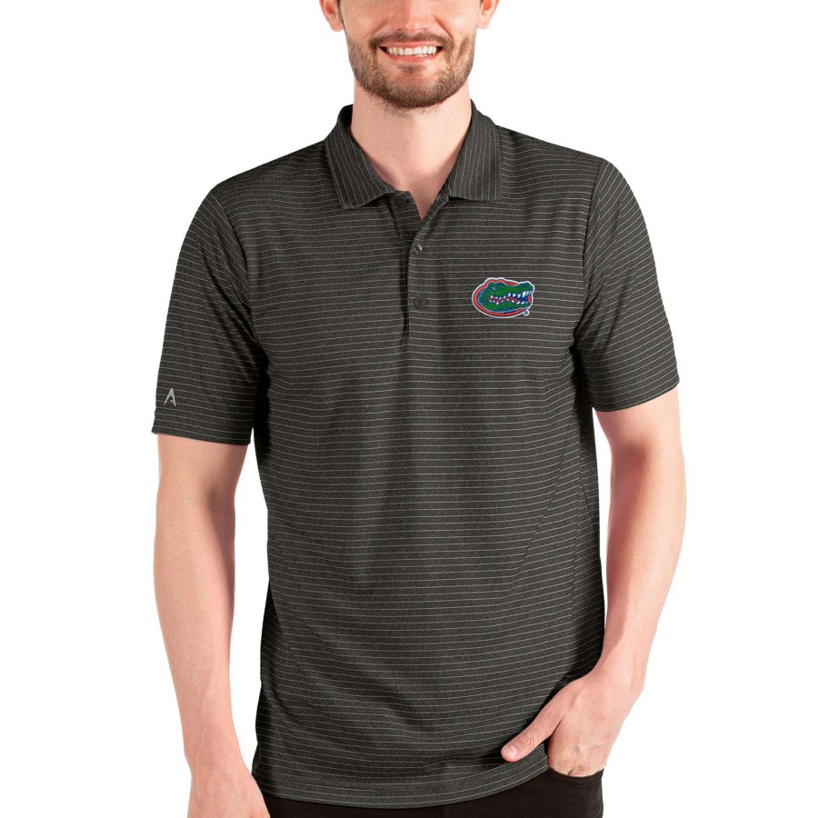 Men * | Lower Prices Men'S Antigua Heathered Black/Silver Florida Gators Esteem Polo