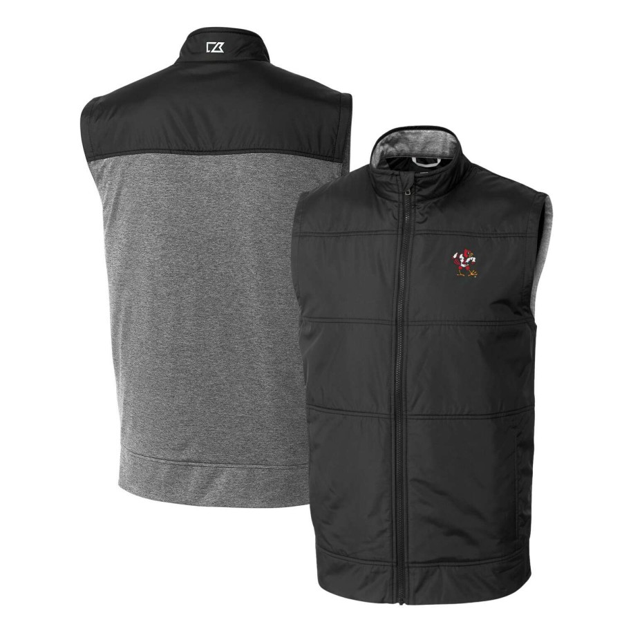 Men * | Clearance Sale Men'S Cutter & Buck Black Louisville Cardinals Vault Stealth Hybrid Quilted Full-Zip Windbreaker Vest