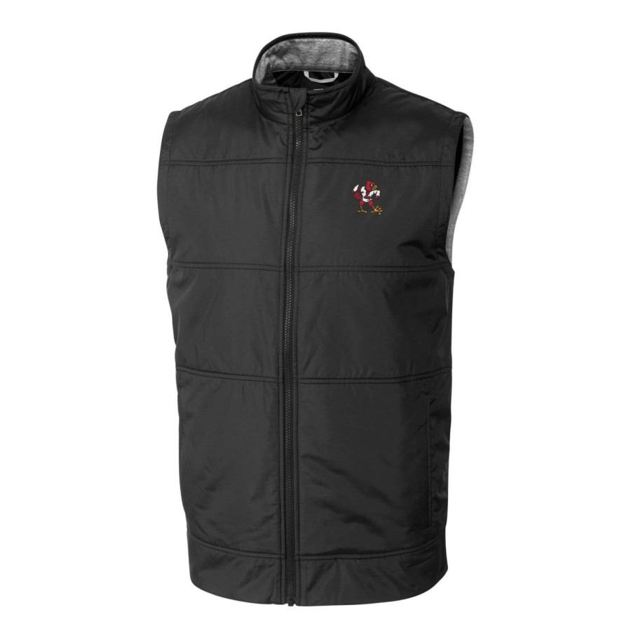 Men * | Clearance Sale Men'S Cutter & Buck Black Louisville Cardinals Vault Stealth Hybrid Quilted Full-Zip Windbreaker Vest