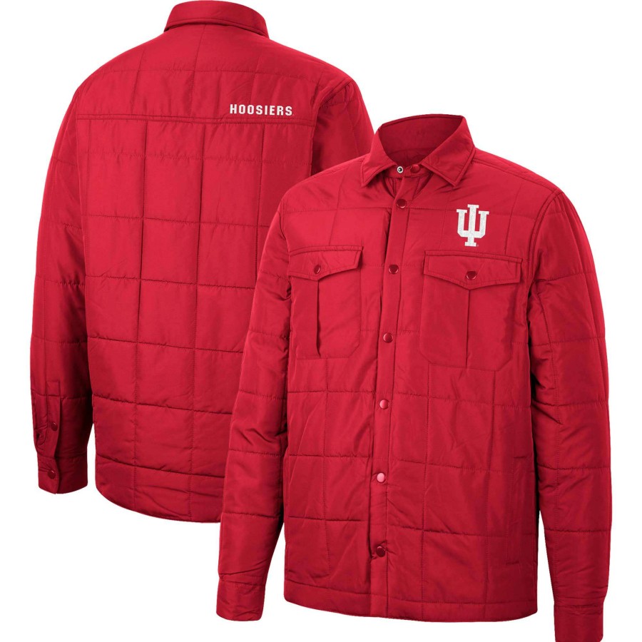 Men * | Lower Prices Men'S Colosseum Crimson Indiana Hoosiers Detonate Quilted Full-Snap Jacket