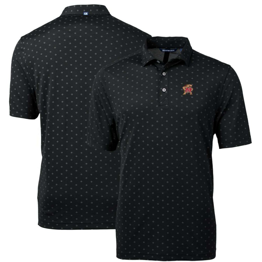 Men * | Hot Sell Men'S Cutter & Buck Black Maryland Terrapins Big & Tall Virtue Eco Pique Tile Print Recycled Polo