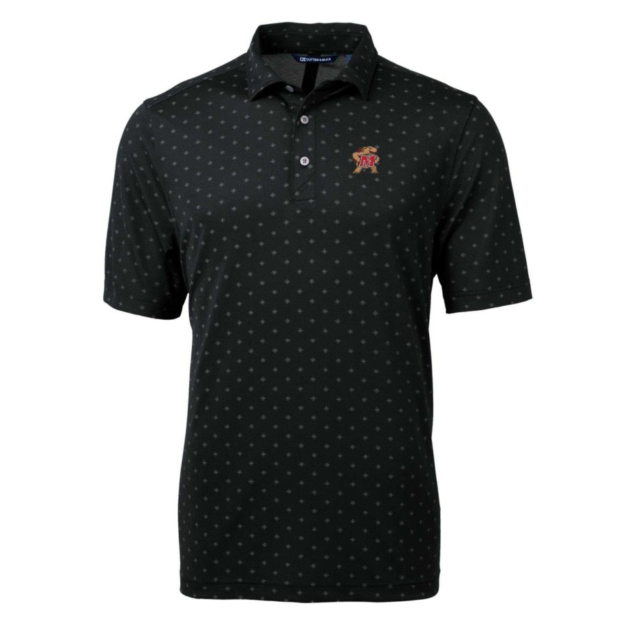 Men * | Hot Sell Men'S Cutter & Buck Black Maryland Terrapins Big & Tall Virtue Eco Pique Tile Print Recycled Polo