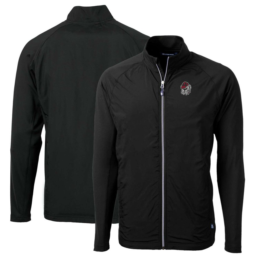 Men * | Hot Sell Men'S Cutter & Buck Black Georgia Bulldogs Big & Tall Adapt Eco Knit Hybrid Recycled Full-Zip Jacket