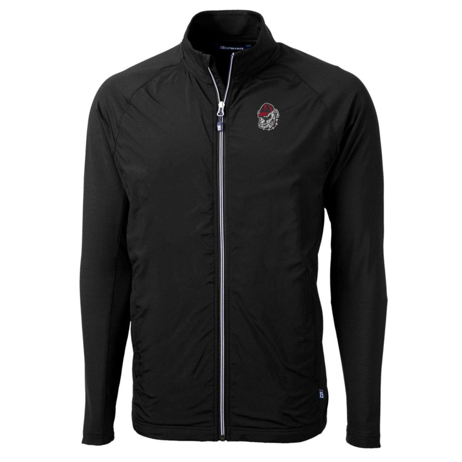 Men * | Hot Sell Men'S Cutter & Buck Black Georgia Bulldogs Big & Tall Adapt Eco Knit Hybrid Recycled Full-Zip Jacket