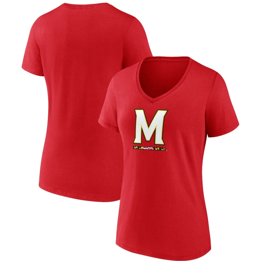 Women * | Clearance Sale Women'S Fanatics Branded Red Maryland Terrapins Evergreen Logo V-Neck T-Shirt