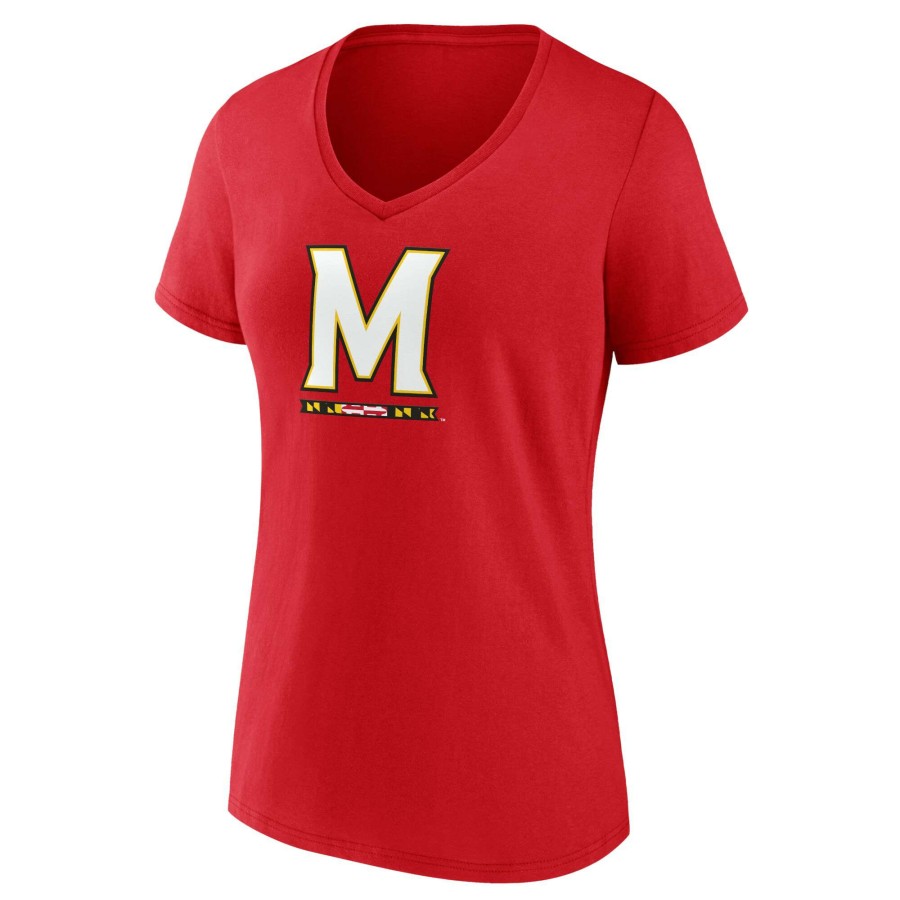 Women * | Clearance Sale Women'S Fanatics Branded Red Maryland Terrapins Evergreen Logo V-Neck T-Shirt