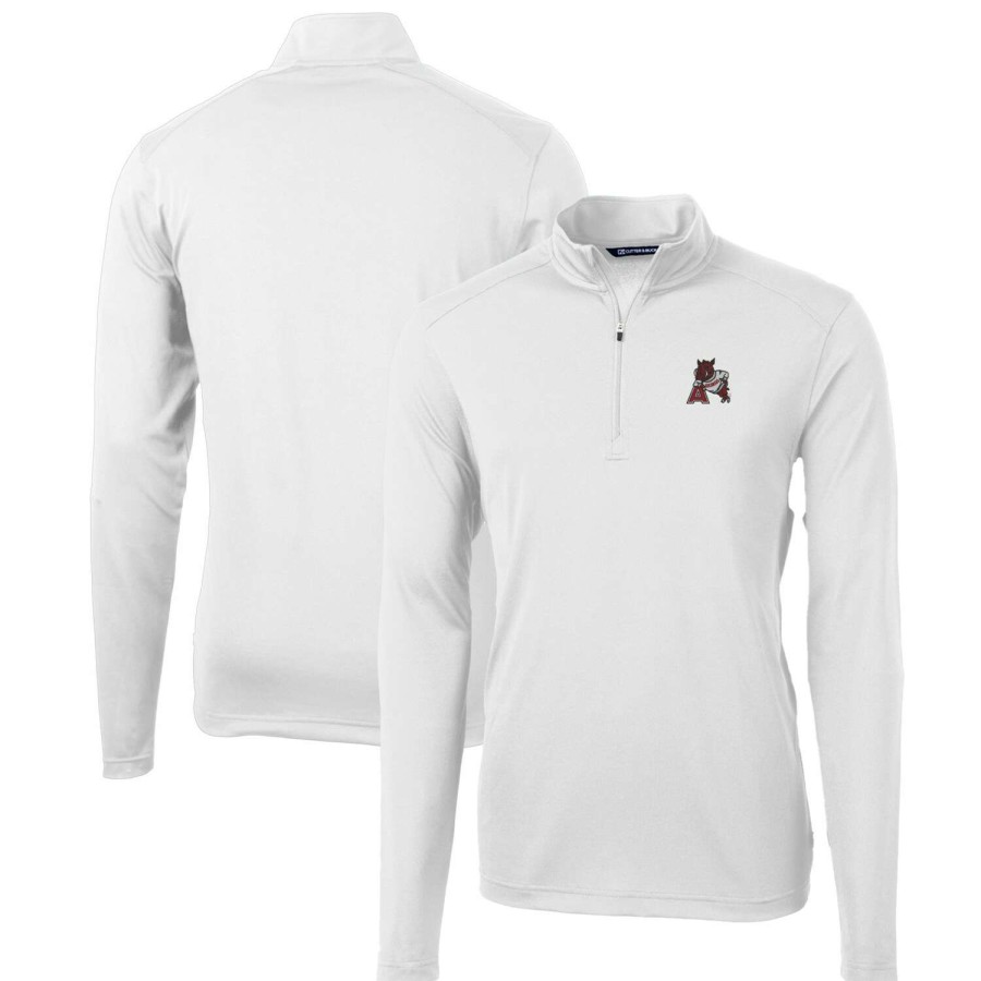 Men * | Sale Online Men'S Cutter & Buck White Arkansas Razorbacks Team Big & Tall Virtue Eco Pique Recycled Quarter-Zip Pullover Top