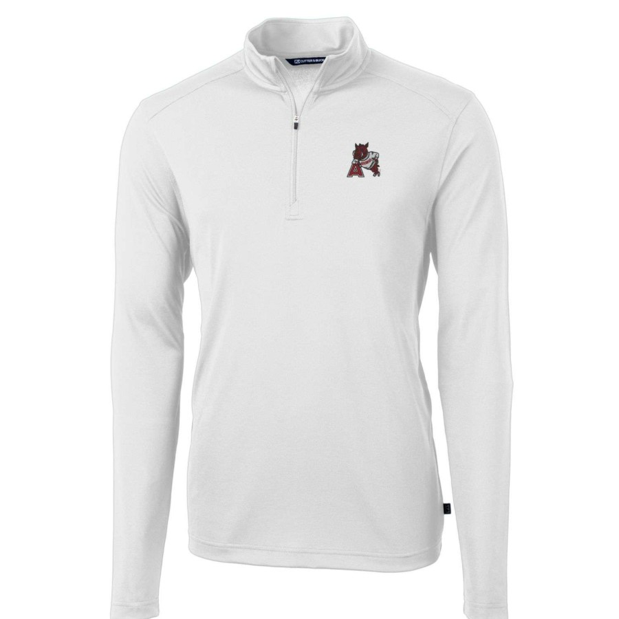 Men * | Sale Online Men'S Cutter & Buck White Arkansas Razorbacks Team Big & Tall Virtue Eco Pique Recycled Quarter-Zip Pullover Top