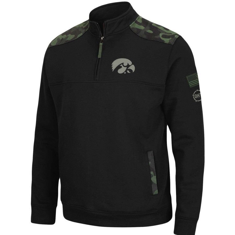 Men * | Clearance Sale Men'S Colosseum Black Iowa Hawkeyes Oht Military Appreciation Commo Fleece Quarter-Zip Jacket