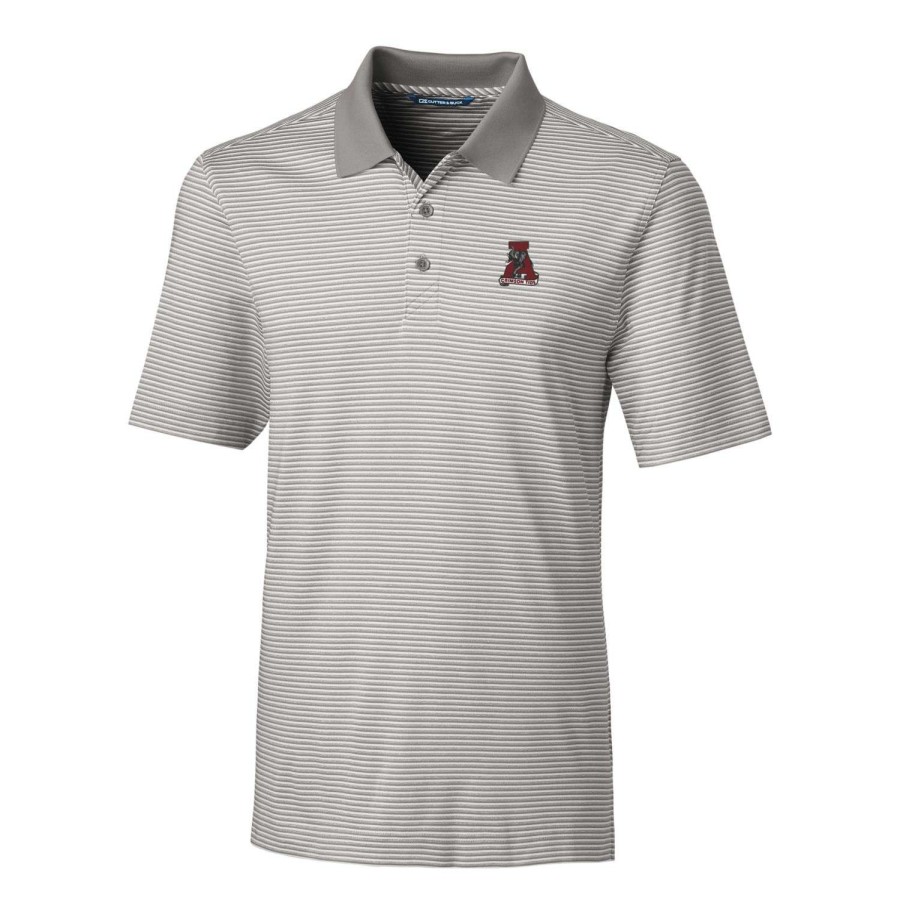 Men * | Clearance Sale Men'S Cutter & Buck Gray Alabama Crimson Tide Forge Tonal Stripe Stretch Polo