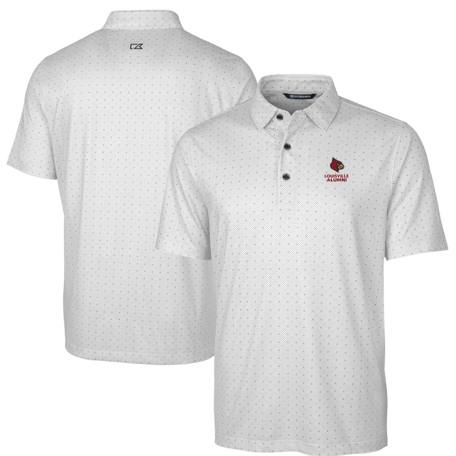 Men * | Best Quality Men'S Cutter & Buck Charcoal Louisville Cardinals Alumni Logo Double Dot Print Stretch Polo