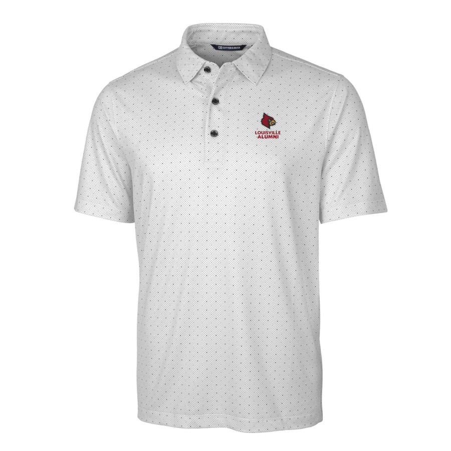 Men * | Best Quality Men'S Cutter & Buck Charcoal Louisville Cardinals Alumni Logo Double Dot Print Stretch Polo