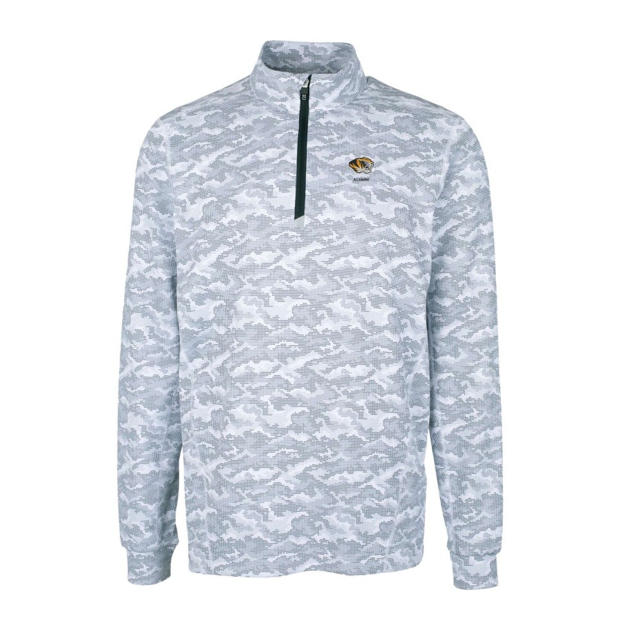 Men * | Limited Edition Men'S Cutter & Buck Charcoal Missouri Tigers Alumni Logo Traverse Camo Print Stretch Quarter-Zip Pullover Top